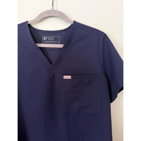 Figs Catarina One-Pocket Short Sleeve V-Neck Scrub Top Shirt Navy Blue Medium - Picture 4 of 8